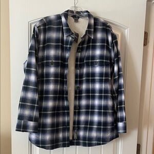 Eddie Bauer Women’s XL Navy white fleece lined Shacket